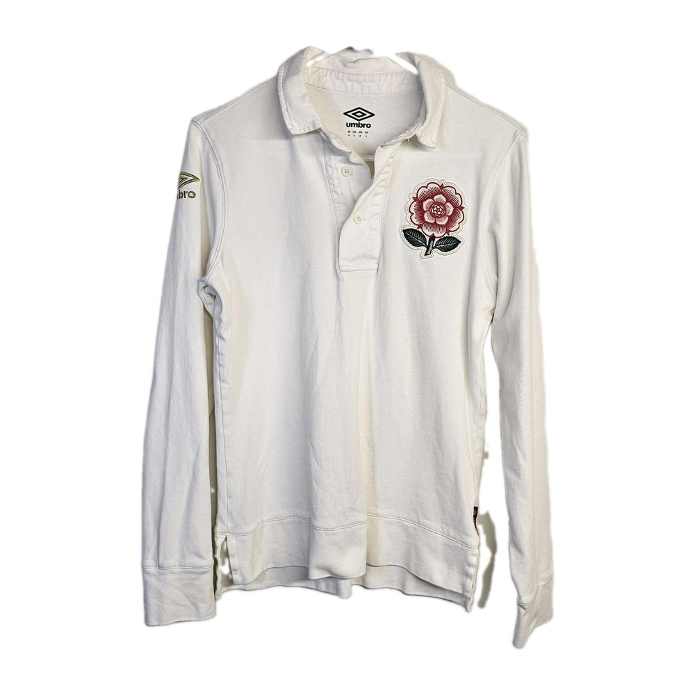 Umbro RFU Rugby Jersey Mens Small White Long Sleeve Rugby Shirt Heavy Cotton